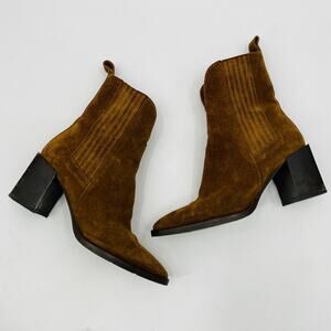 la canadienne suede chelsea block heel pointed toe boots